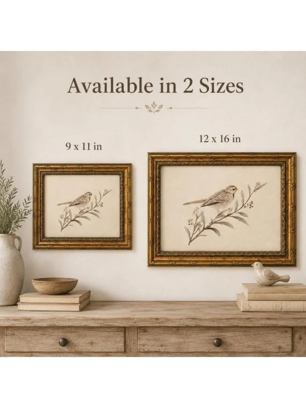 Framed Sparrow Canvas Wall Art - Simple Bird Decor for Home, 9x11 Inch